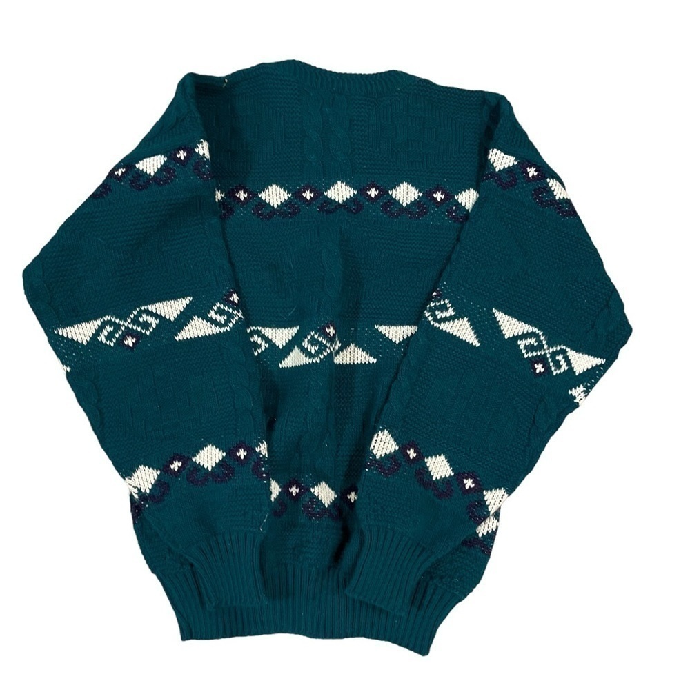 Vintage COLLEGE POINT Green Print Sweater - Picture 2 of 3